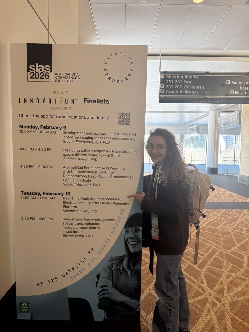 Melanie Guillén Soler at the SLAS2026 Innovation Award finalists display