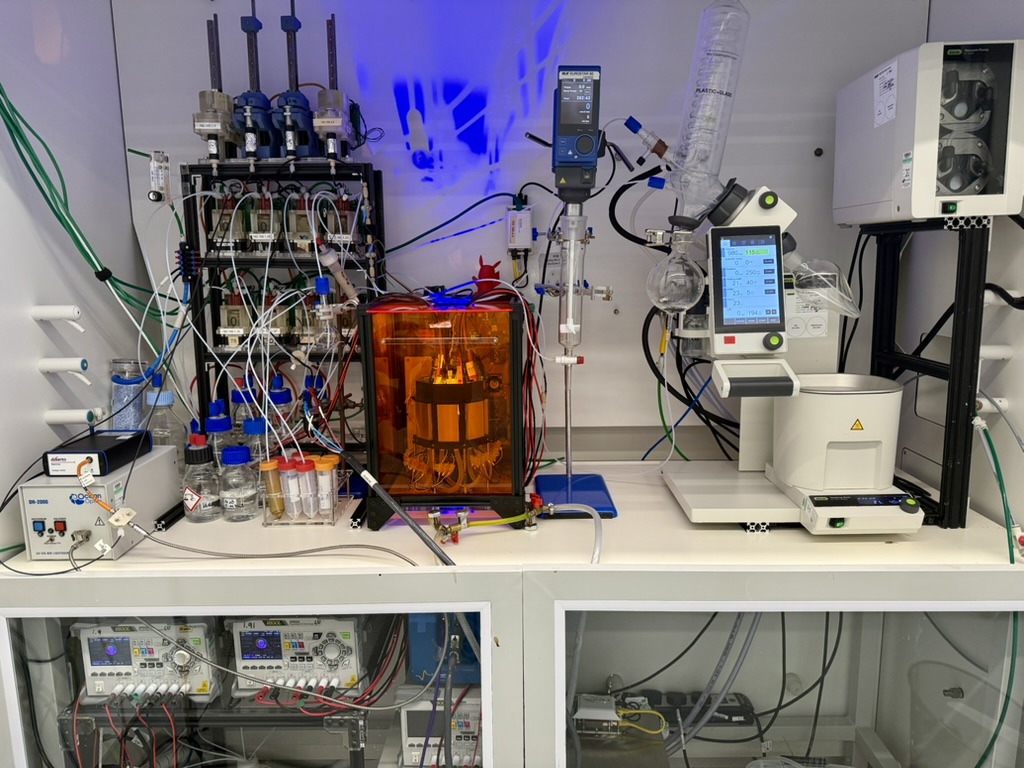 Automated chemistry platform with reactors, pumps, and analytical equipment